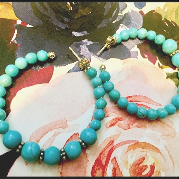 GenuineTurquoise & Sterling Silver/925 Earrings - Picture 2 of 5